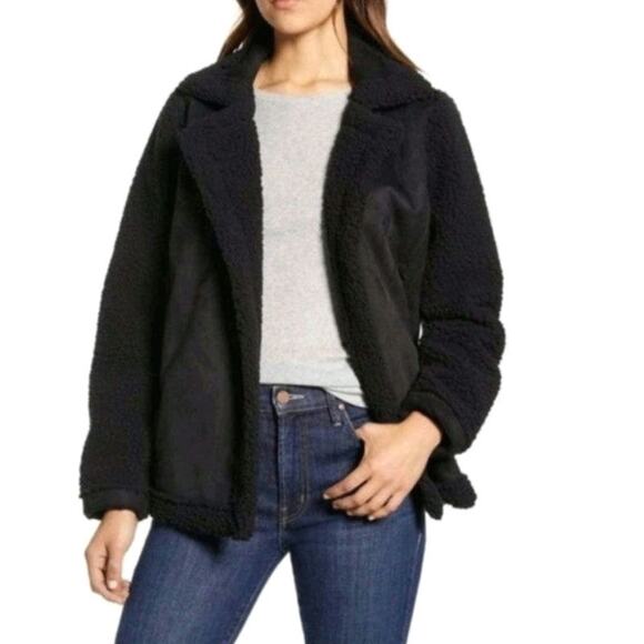 Caslon Black Faux Suede Sherpa Jacket Open Front Cozy Casual Fall Layering M - Picture 2 of 12